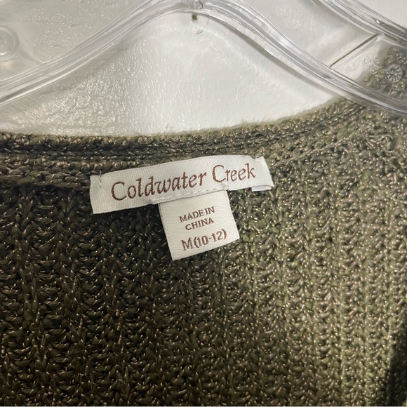 COLDWATER CREEK Moss Green V-Neck 3/4 Sleeve Sweater Top | size medium - Picture 2 of 8